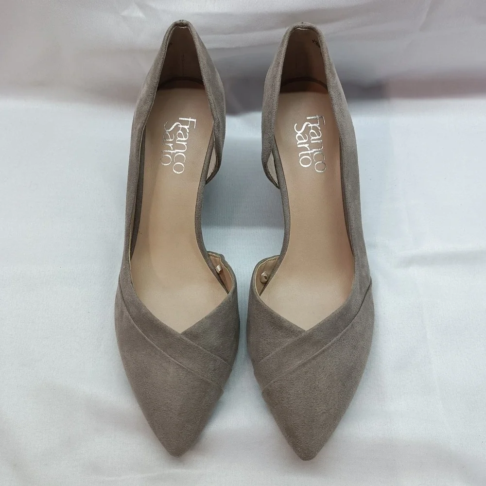 Franco Sarto Fayrah Taupe Grey Suede Wedge Pumps d'Orsay Pointed Toe Shoes 7.5M